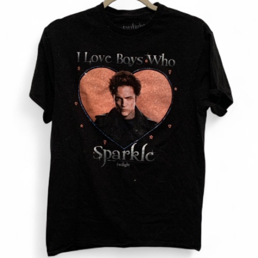 Twilight Edward I Like Boys Who Sparkle Black Short Sleeve Tee Shirt